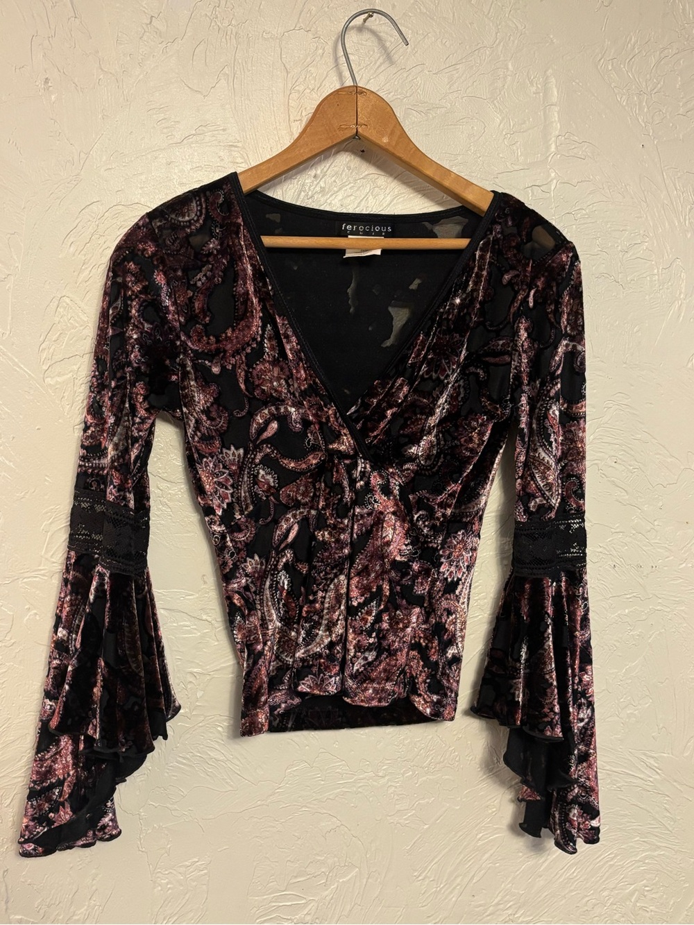 Y2K Velvet Paisley Blouse in Black and Mauve